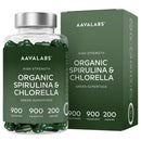 AAVALABS Organic Spirulina and Chlorella Capsules - Spirulina Powder and Chlorella Powder - Broken Cell Wall - 1800mg per Serving - 200 Capsules - Vegan
