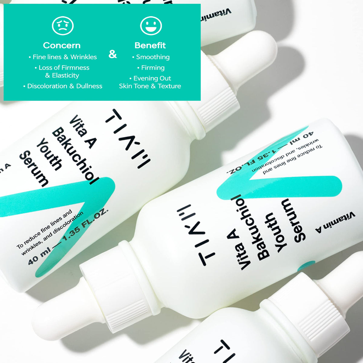 TIA'M TIAM Vita A Bakuchiol Youth Serum – Intense Firming Face Serum | Face Brightening Vitamin A Serum for Face | Fish Collagen- Infused Skin Brightening K beauty Skincare Serum (1.35 fl. oz.)