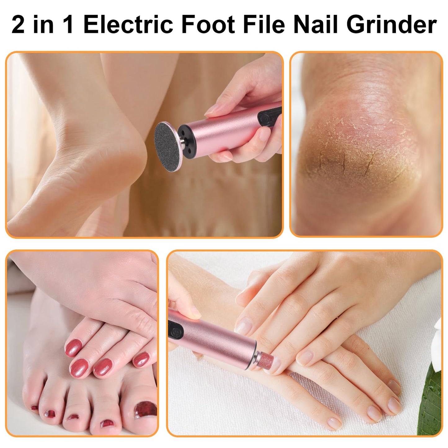 jianyana Jianyana 2 in 1 Electric Foot File, 9-Speed Pedicure Sets for Feet Electric Foot File with Digital Display Hard Skin Remover for Dry Dead Hard Skin Feet Callus Remover (Rose Gold)