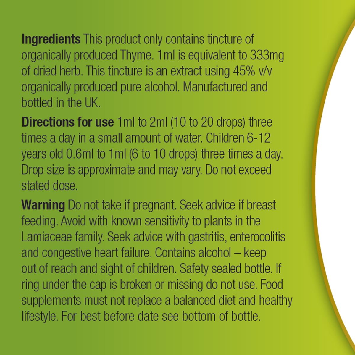 Organic Herbal Remedies 100 ml Thyme Tincture