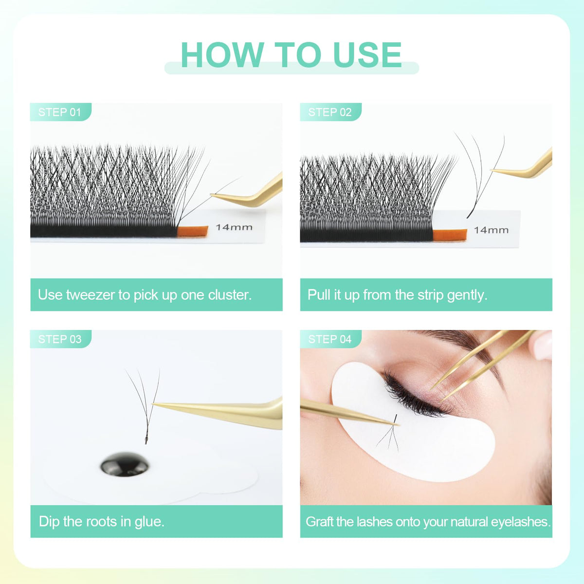 NAGARAKU Eyelash Extensions Cluster 3D Volume Lashes Hand Woven Long Stem 0.07mm D Curl 8-14mm Mix Matte Black Premade Fans 3 Tips False Eye Lash Extension