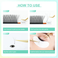 NAGARAKU Eyelash Extensions Cluster 3D Volume Lashes Hand Woven Long Stem 0.07mm D Curl 8-14mm Mix Matte Black Premade Fans 3 Tips False Eye Lash Extension