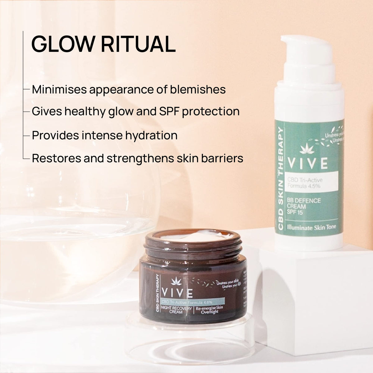 VIVE SkinCare Therapy - Glow Ritual Bundle - BB Cream SPF15 - Night Cream - Face Cream For Mature Skin - Skin Illuminator - Healthy Skin Glow