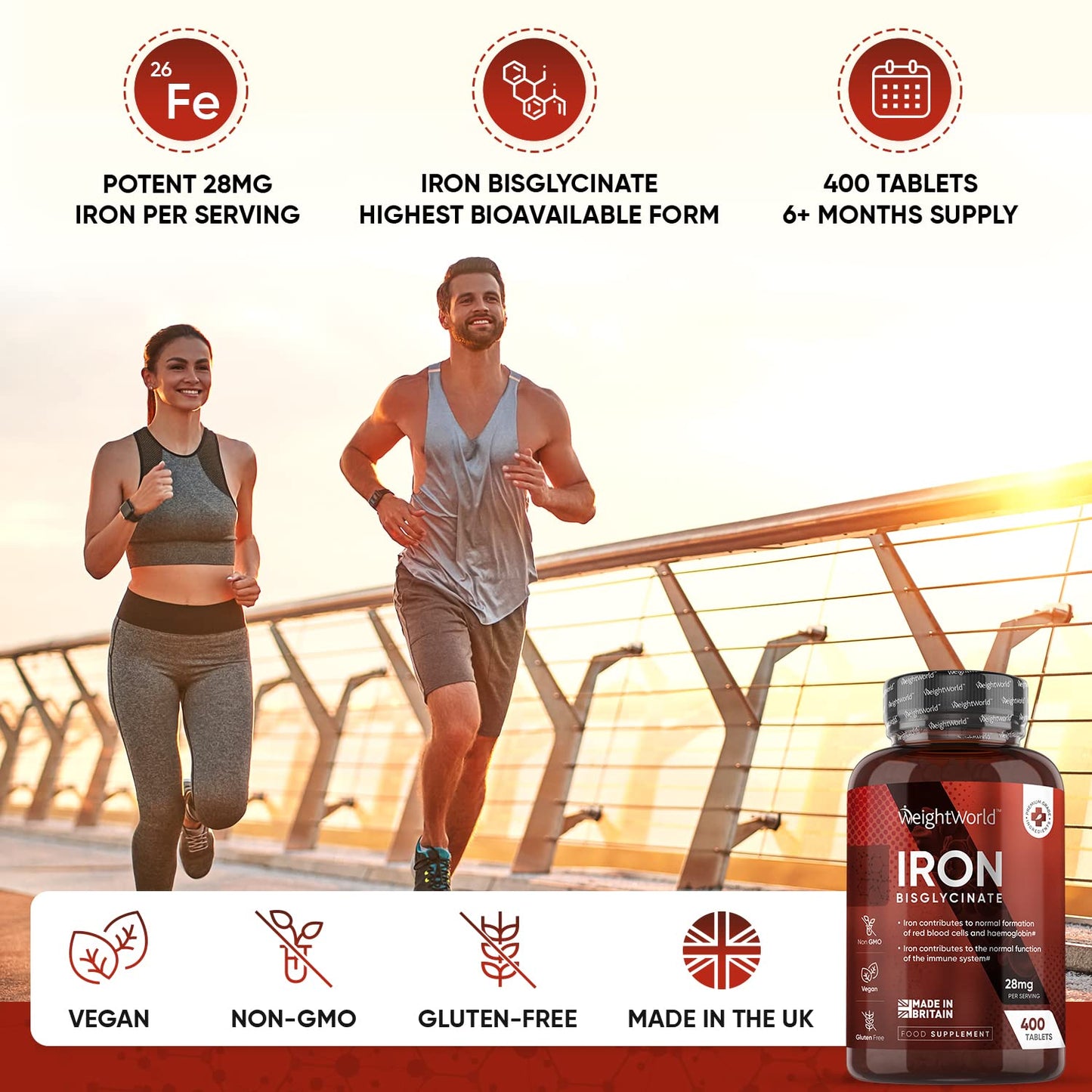 Gentle Iron Tablets High Strength 28mg - 400 Tablets (6+ Months Supply) - Vegan Iron Bisglycinate - Energy Tablets for Tiredness and Fatigue - High Absorption Iron Supplements for Women and Men