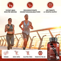 Gentle Iron Tablets High Strength 28mg - 400 Tablets (6+ Months Supply) - Vegan Iron Bisglycinate - Energy Tablets for Tiredness and Fatigue - High Absorption Iron Supplements for Women and Men