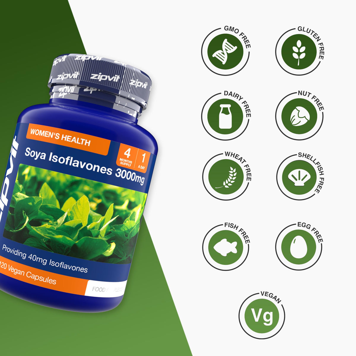 Zipvit SOYA Isoflavones 3,000mg, High Strength SOYA Bean Extract 40mg Isoflavones, 120 Vegan Capsules, 4 Months Supply