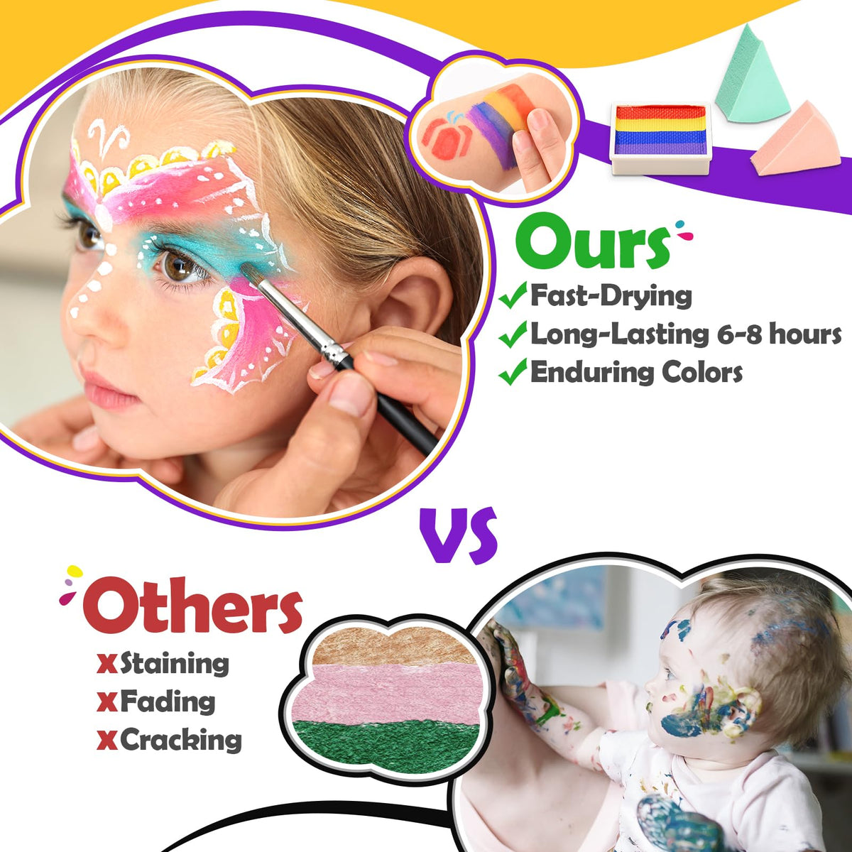 Grriopi Face Painting Kit for Children, 28 Colors Face Body Paints with 3 Brushes 30 Stencils Girls Toys Age 4-9 Carnival Halloween Gifts for Girl 5 6 7 8 9 Year Old Xmas Washable Non Toxic Kids Makeup Set