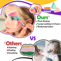 Grriopi Face Painting Kit for Children, 28 Colors Face Body Paints with 3 Brushes 30 Stencils Girls Toys Age 4-9 Carnival Halloween Gifts for Girl 5 6 7 8 9 Year Old Xmas Washable Non Toxic Kids Makeup Set