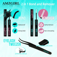 AMZGIRL LASH Lash Extension Kit 280PCS Eyelash Clusters 30D 40D DIY Eyelash Extension Kit Individual Lashes Natural Lash Clusters Kit with Lash Bond and Remover Waterproof, Lash Tweezers(D-Mix9-16mm Kit)