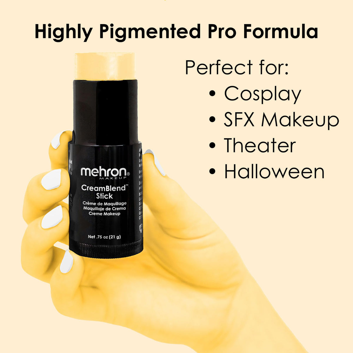 Mehron Makeup CreamBlend Stick | Face Paint, Body Paint, & Foundation Cream Makeup | Body Paint Stick .75 oz (21 g) (Pastel Yellow)