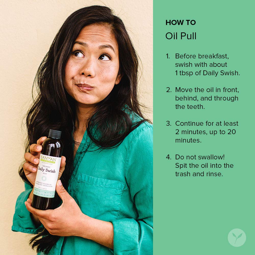 Banyan Botanicals Organic Daily Swish Mint Travel Packets - 12 ct - Ayurvedic Oil Pulling Mouthwash Oil for Oral Health - Coconut Oil Blend for Teeth and Gums
