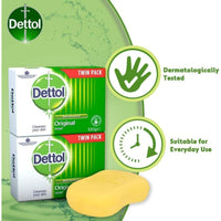 Dettol Soap Original Antibacterial Bar - 3 Twin Pack, 6 x 100g Antibacterial Hand & Body Soap Bar – Disinfects and Kills 99.99% of Germs, Ideal for Handwashing and Cleansing