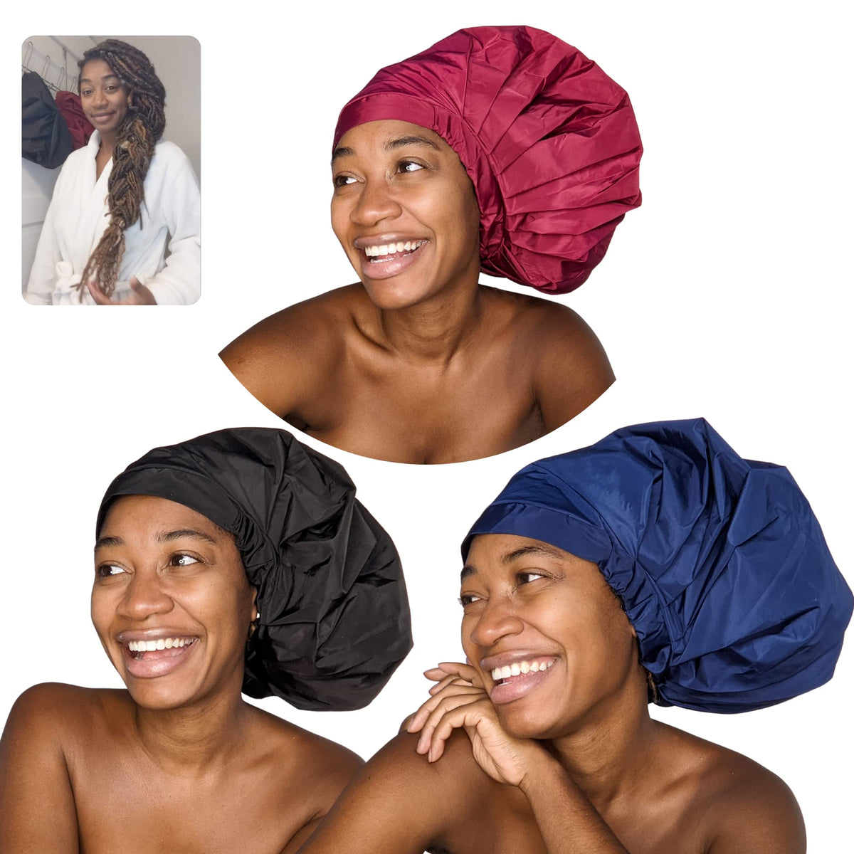 TTAT Try This an That TTAT Shower Cap Jumbo Size for Men & Women With Afro, Long Dreadlocks, Locs, Box Braids, Voluminous & Long Hair, Waterproof, Washable, Reusable & Adjustable