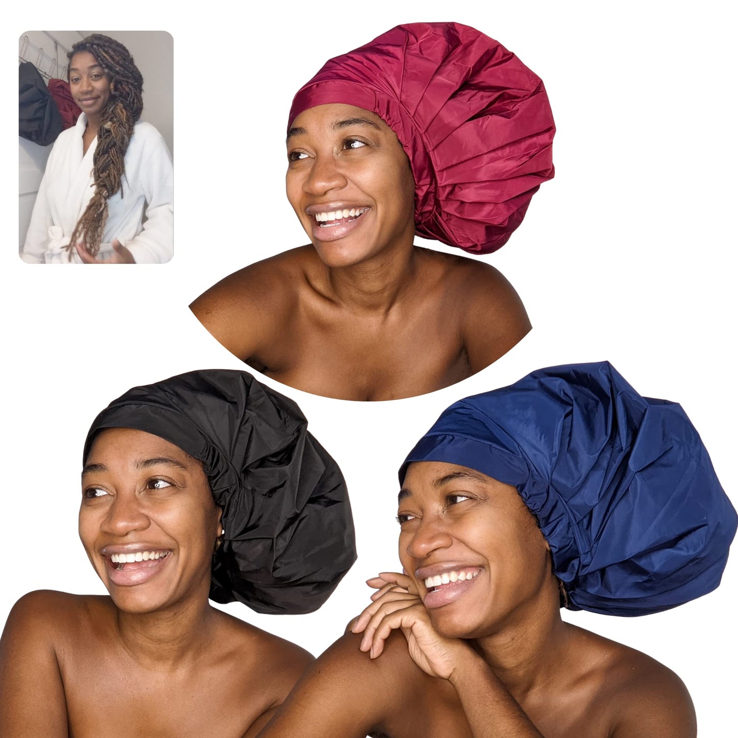 TTAT Try This an That TTAT Shower Cap Jumbo Size for Men & Women With Afro, Long Dreadlocks, Locs, Box Braids, Voluminous & Long Hair, Waterproof, Washable, Reusable & Adjustable