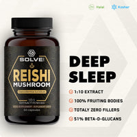 Solve Labs SOLVE Labs® ● Premium Reishi Mushroom Capsules ● 51% Beta-D-Glucans ● 10:1 Concentrate ● No Fillers & Additives ● Vegetarian & Kosher ● 60 Capsules ● 1 Month Supply