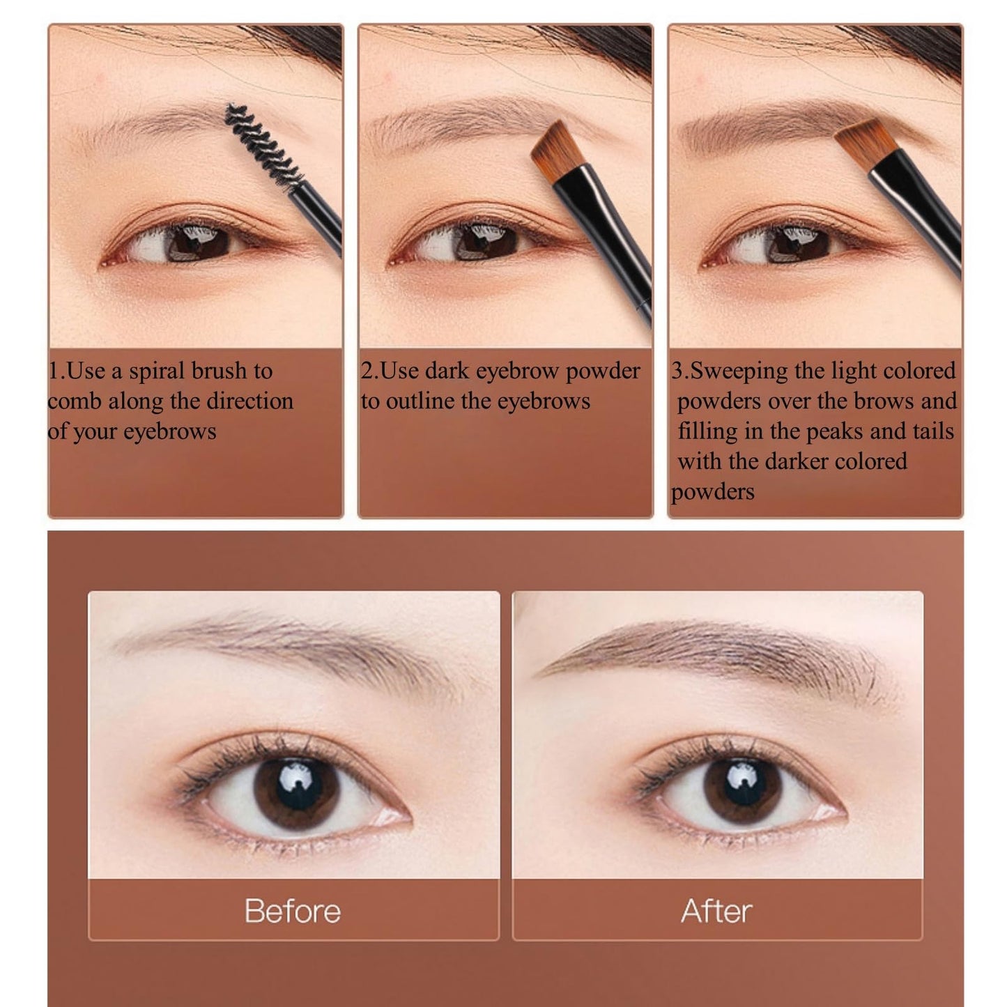 SinceReal 2 In1 Eyebrow-Powder Kit with Palette, Pencil, & Tint, Light Brown & Dark Brown Eyebrow-Powders for Dye & Contouring of Brows