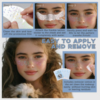 Noerrors 6pcs Glitter Freckles Face Tattoo, 3 Styles Multichrome Holographic Sparkle Face Glitter Speckles Patches, Waterproof Metallic Cute Temporary Tattoo Stickers Makeup Festival Rave Accessories