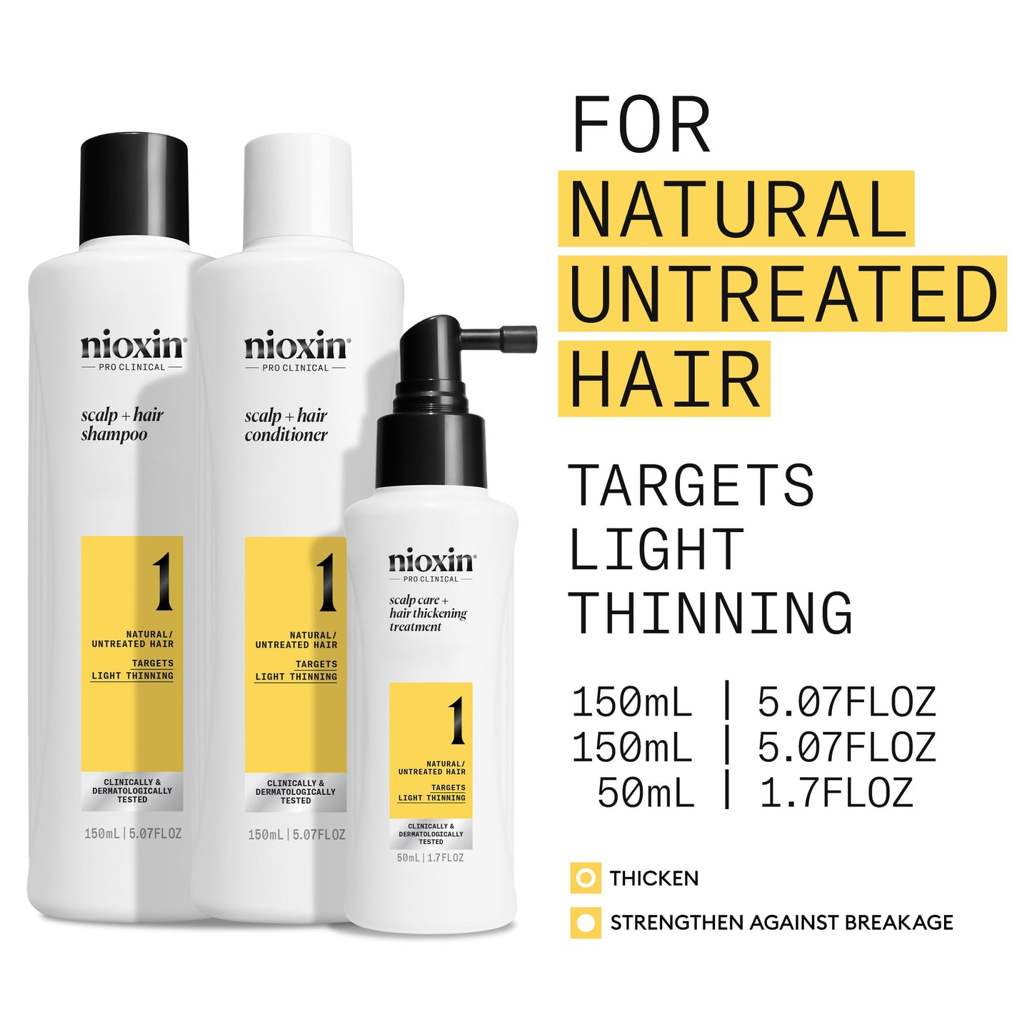 NIOXIN Nioxin Scalp + Hair Thickening System 1 Kit - Hair Thickening System for Natural Hair with Light Thinning - Shampoo, Conditioner & Scalp Treatment (150+150+50ml)