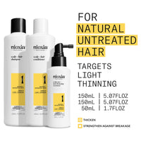 NIOXIN Nioxin Scalp + Hair Thickening System 1 Kit - Hair Thickening System for Natural Hair with Light Thinning - Shampoo, Conditioner & Scalp Treatment (150+150+50ml)