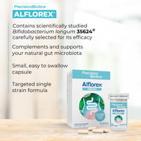 PrecisionBiotics Alflorex Original - Daily Gut Health Supplement - Contains Bifidobacterium Longum Bacterial Culture Strain 35624 - No Refrigeration Required - 60 Capsules