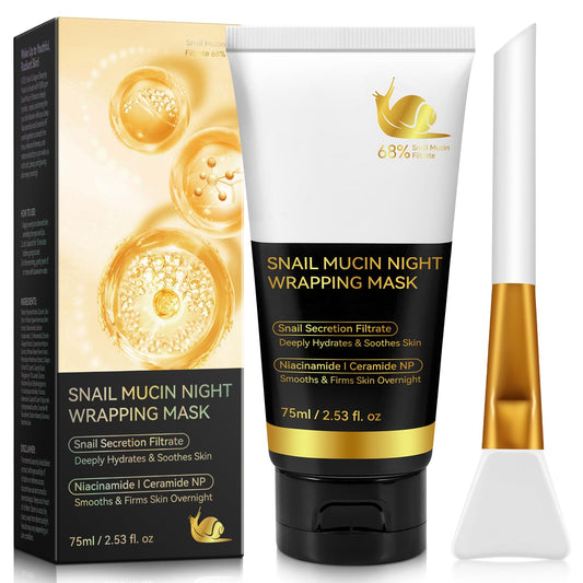 Dvoevivh Collagen Night Wrapping Mask Snail Mucin Korean Skincare Collagen Face Mask Overnight No-rinse Facial Overnight Sleeping Mask Hydration Reduces Wrinkle Improves Skin Elasticity 75ml (Brush Included)