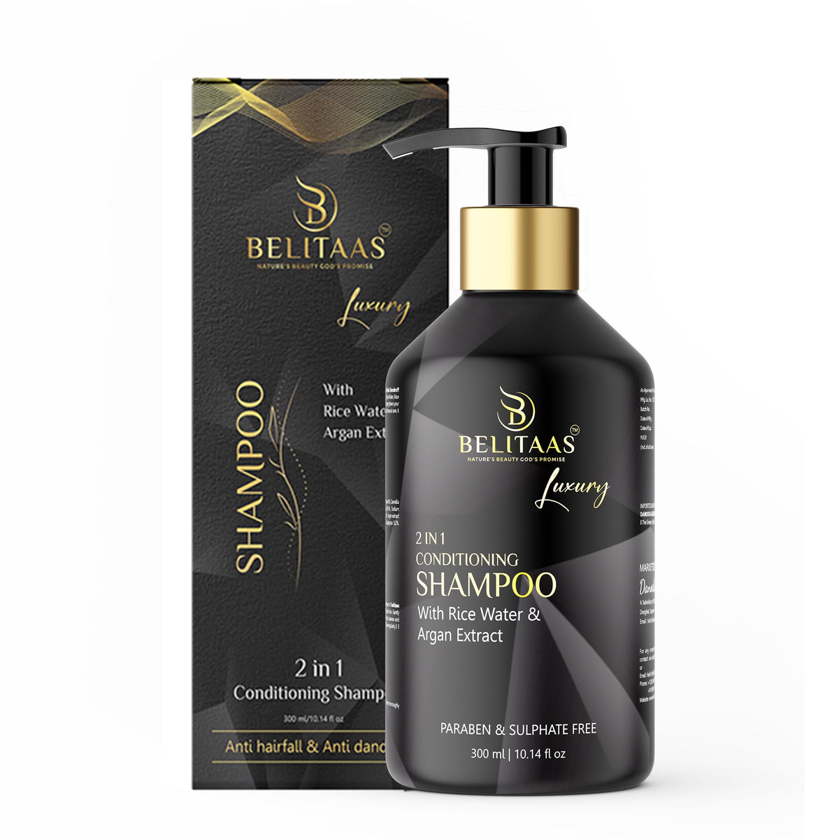 Belitaas Luxury Conditioning Shampoo with Rice Water & Argan Extract – Anti-Dandruff & Anti-Hairfall Treatment, 300ml