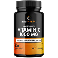 SASH Vitality Vitamin C 1000mg - 200 Vegan Tablets - Added Bioflavonoids & Rosehip - Supports The Immune System and Reduces Tiredness and Fatigue - UK Made Sash Vitality - Anti-Inflammatory - Allery Support