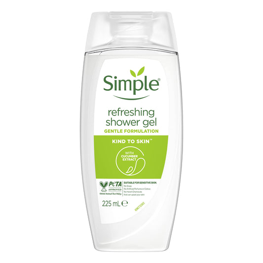Simple Kind to Skin Refreshing Shower Gel pack of 6 body wash with natural cucumber extract for dry skin 225 ML