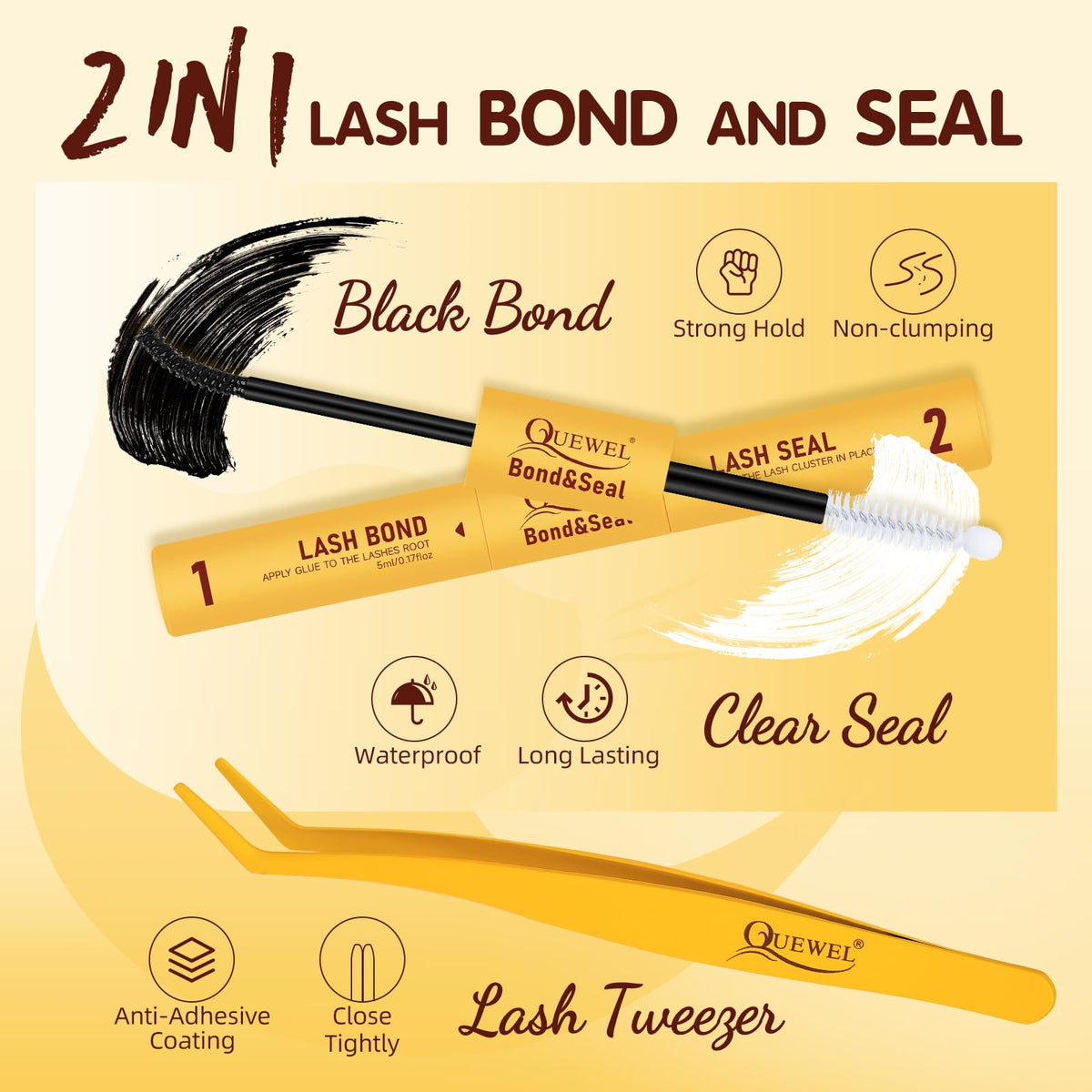 QUEWEL Cluster-Lashes Kit, Individual-Eyelashes Kit 10-16mm Cat Eye Lash Clusters 84Pcs Bond and Seal Lash Kit, DIY Lash Extensions at Home(Kitten Kit)