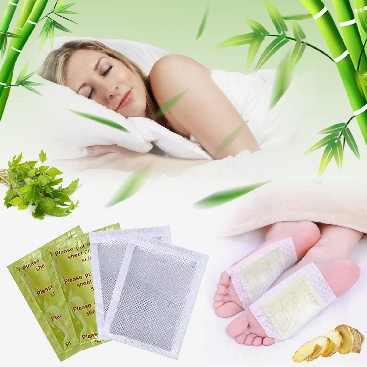 Jijizhazha 60 Pcs Natural Ingredients Detox Foot Patches,Organic Bamboo Vinegar Detox Foot Pads Improves Sleep Quality, Easy to Use(Extra Socks)