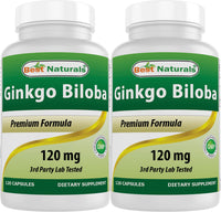 Best Naturals, Ginkgo Biloba Extract - Double Strength Ginkgo Biloba, 120mg, 120 Capsules (120 Count (Pack of 2))
