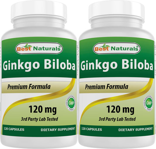 Best Naturals, Ginkgo Biloba Extract - Double Strength Ginkgo Biloba, 120mg, 120 Capsules (120 Count (Pack of 2))