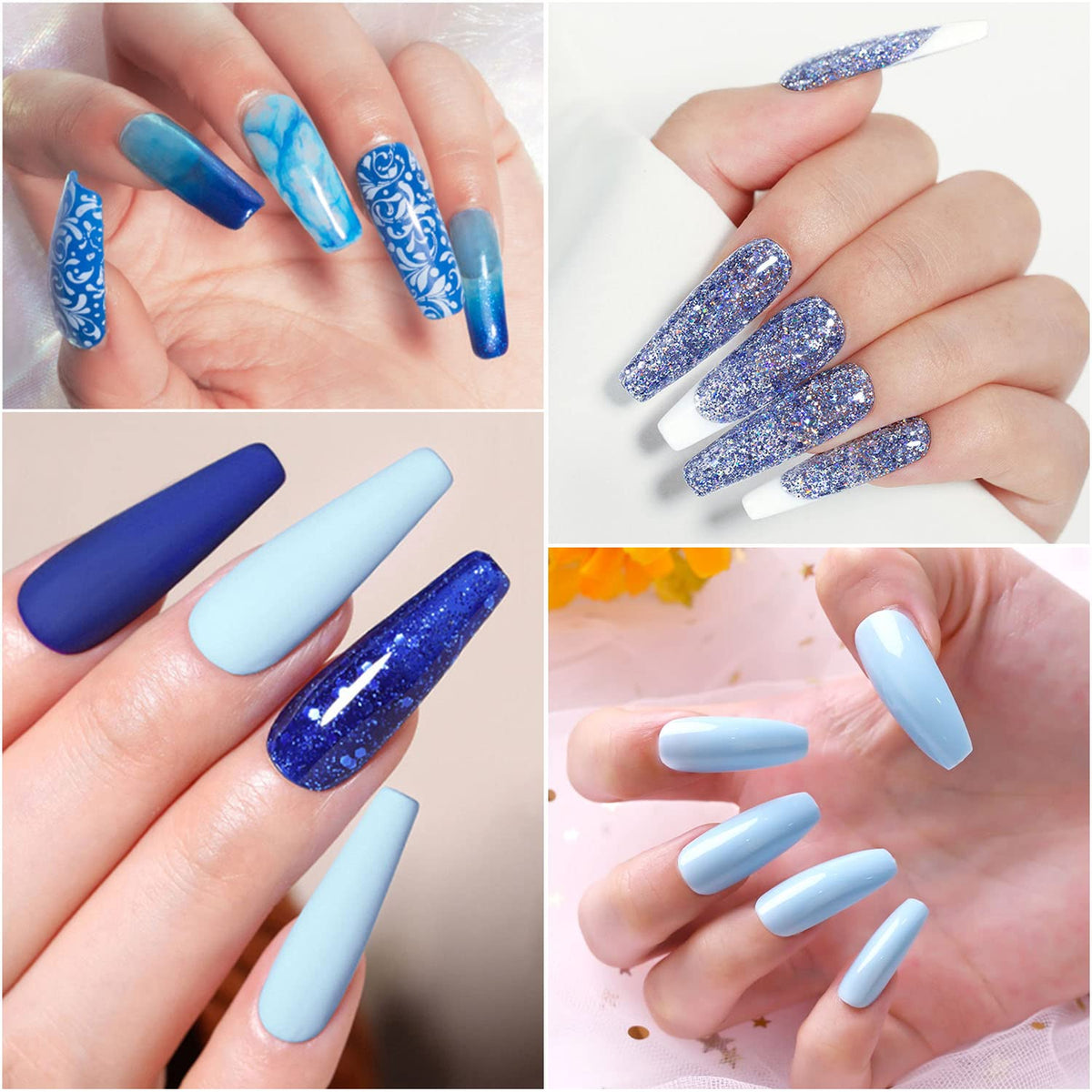 Yueshop 6 Colors Blue Gel Nail Polish Set - Dark Blue Glitter Ocean Silver Sparkle Diamond Gel Nail Polish, Soak Off Gel Nail Varnish Manicure Kit For Beauty Gift (6x8ml)