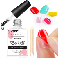 Makartt Peelable Base Coat -15ML Peel off Clear Nail Coat with 2 Wooden Stick, Easy Removal Gel Base Coat for Nail Art Beginners,UV Lamp Required, Ideal for DIY Home Manicure Salon Use
