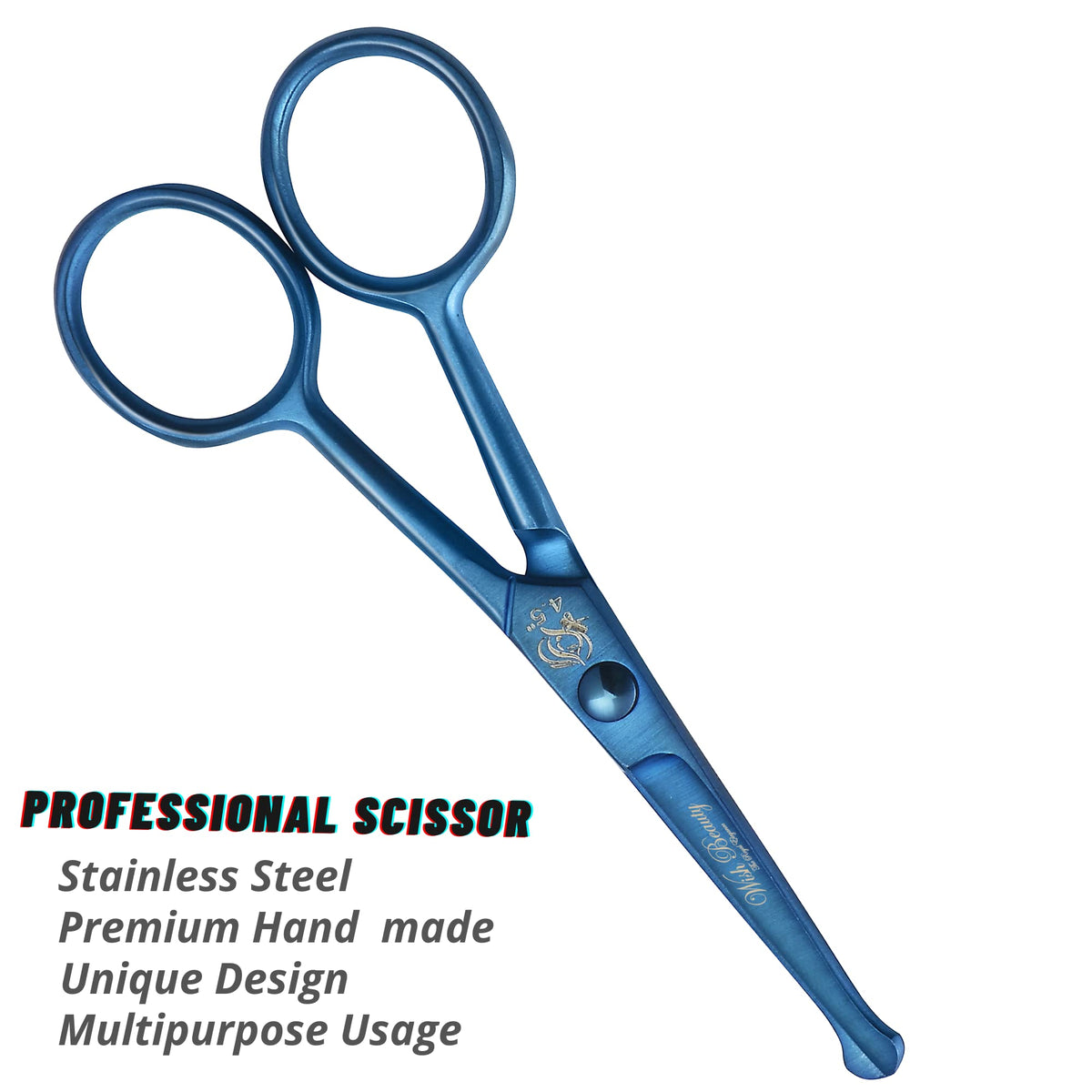 wish beauty,the royal elegance wishbeauty Kids Safety Round Tip & Curved Hair Scissors - Professional Salon Barber Scissors for Baby (Blue, 4.5")