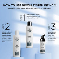 Nioxin 3-Part System, System 2 Natural Hair with Progressed Thinning, Hair Thickening Treatment, Scalp Therapy, Trial Kit