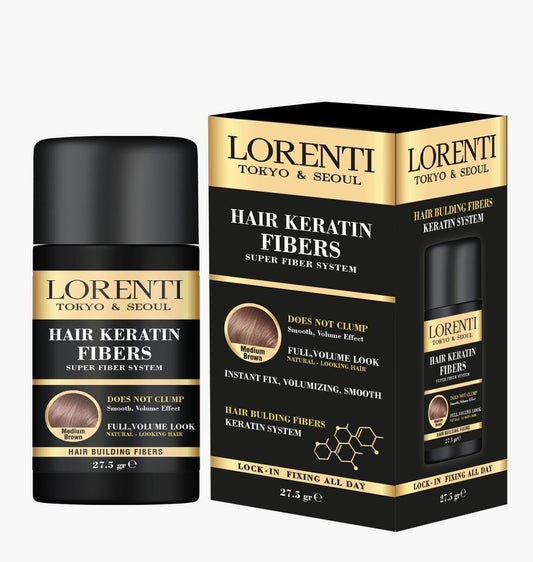 Lorenti Hair Keratin Fibers | Hair Building Powder | Instant Fix, Volumizing Smooth | No Clump | Medium Brown 27.5 gr