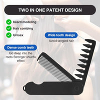 Vayfoni 2-in-1 Folding Pocket Comb for Men - Fine Tooth & Wide Tooth Beard Combs - Flip Design Travel Comb for Hair, Mustache & Beard Grooming - Portable Styling Tool (Black)