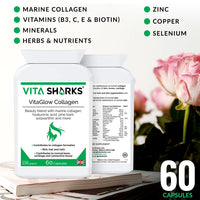 VitaGlow Collagen - Anti-Ageing Tablets with Biotin for Beautiful & Youthful, Glowing Skin, Hair, Nails, Strong Bones & Connective Tissues with Vitamin C & B3 (Contains Marine Collagen)