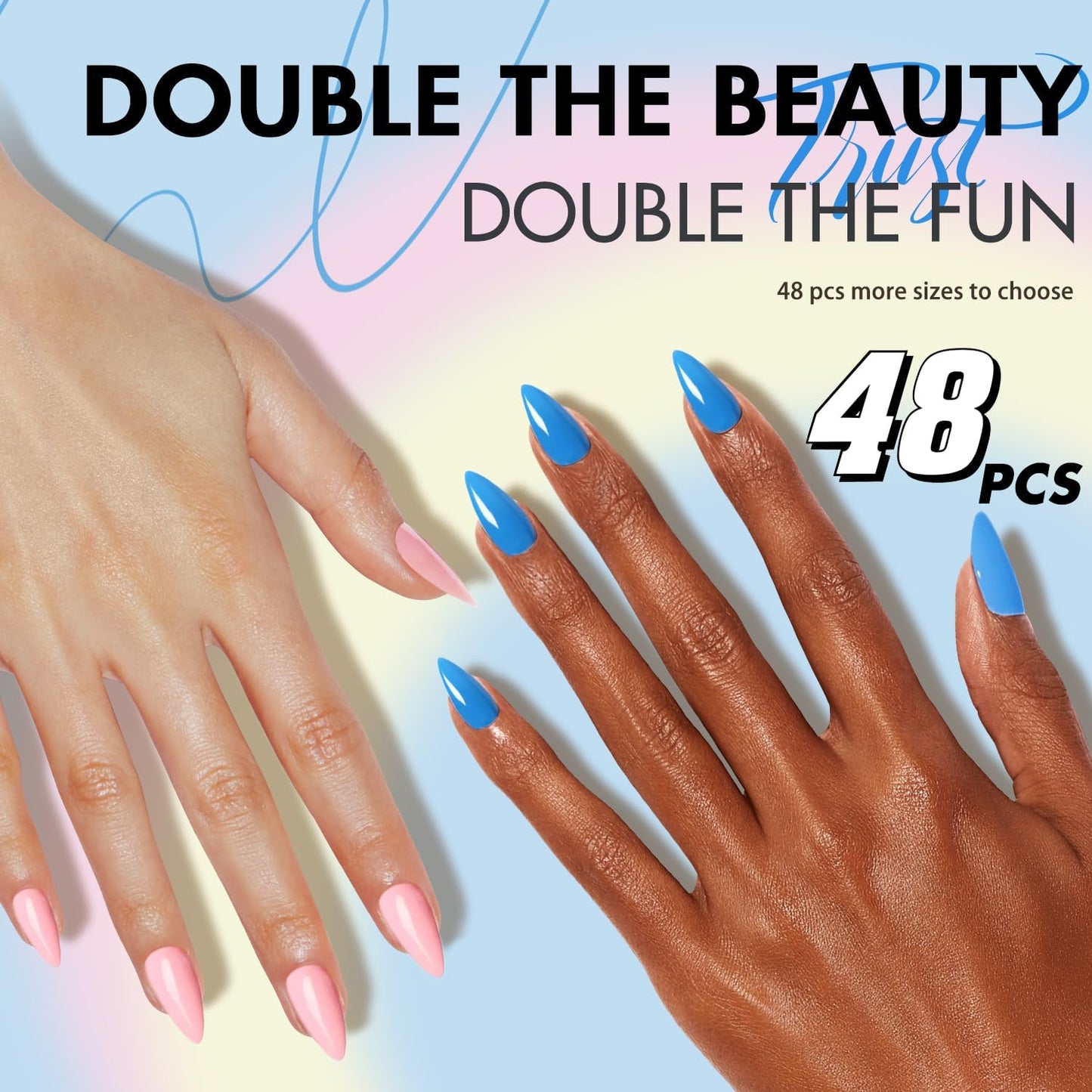 SXVME 48 Pcs Royal Blue Press on Nails Short Square Acrylic False Nails Short Coffin Natural Fake Nail Set Elegant Solid Color Full Cover Glossy Gel Stick on Nails for Women Daily Wear