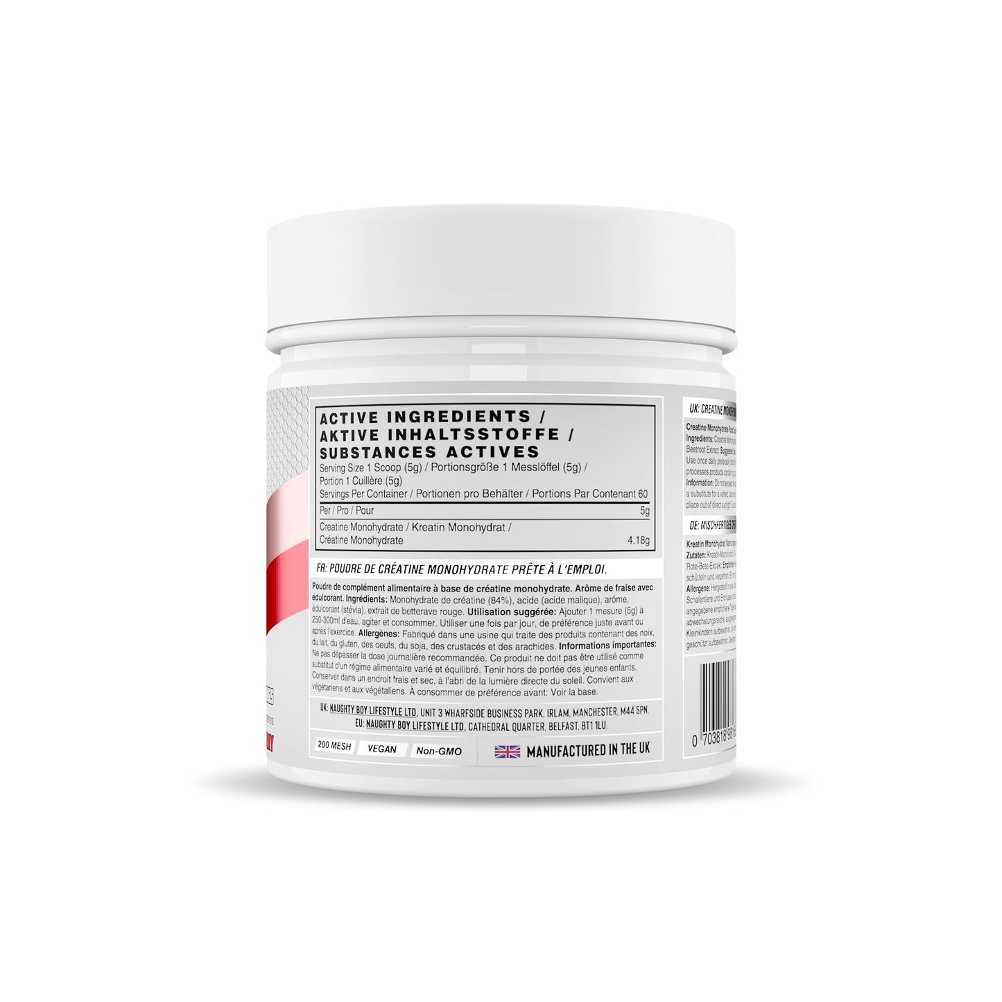 Naughty Boy Micronised Creatine Monohydrate Powder, Creatine Supplement for Strength, Power & Performance, Vegan Friendly, 300g, 60 Servings, Strawberry