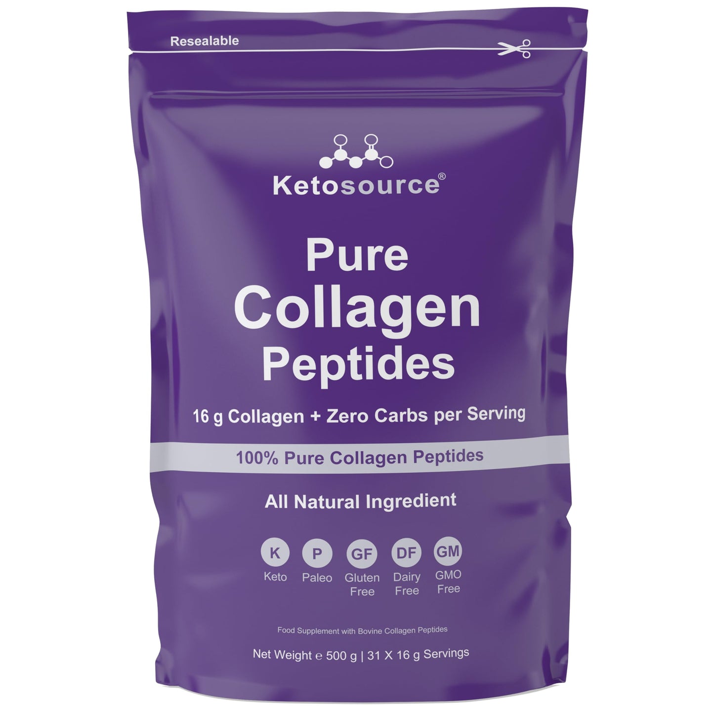Pure Collagen Peptides | Keto Collagen Powder | Easy Mixing & No Clumping | Zero Aftertaste | 100% Pure Hydrolyzed Collagen with Bovine Collagen | 100% Transparency 3rd Party Lab Testing | Ketosource®