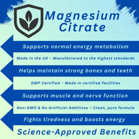 TBQ Nutrition Magnesium Citrate 500mg – 120 Vegan Capsules | High Absorption with 150mg Elemental Magnesium | Supports Energy, Muscle, Nerves & Bone Health | UK-Made, Clean Formula