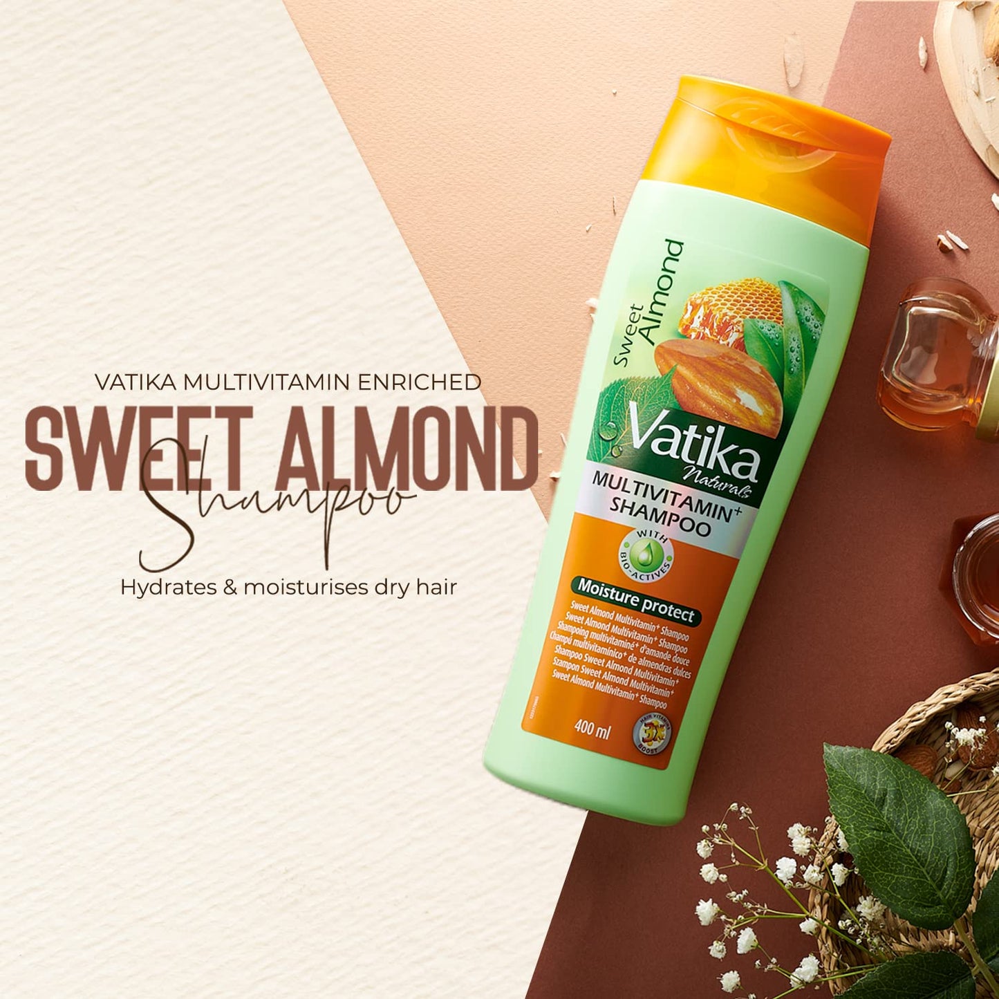 Vatika Naturals Multivitamin Enriched Almond Shampoo - 400 ml | Goodness of Sweet Almond, Yoghurt | For Hair Nourishment and Conditioning