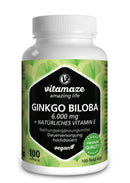 Vitamaze - amazing life Ginkgo Biloba Capsules 6000mg with Acai, L-Carnitine and Vitamin E - 100 Days Supply - Memory and Energy Booster - Gingko Biloba Extract 50:1 - Supplement Without Additives