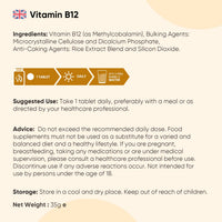 WeightWorld Vitamin B12 Tablets - 365 Tablets - 1 Year Supply - 1 a Day - 500mcg - Easy to Swallow & Small in Size (6mm) - Bioavailable Methylcobalamin Form - Vegan Vitamin B12 Supplement for Men & Women