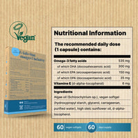 Testa Omega 3 Vegan Omega 3 Supplement - High Strength 300mg DHA + 150mg EPA per Capsule - 1 Capsule a Day - Supports Heart, Brain, Joint Health - Plant-Based Omega 3 from Algae Oil - 2 Months Supply