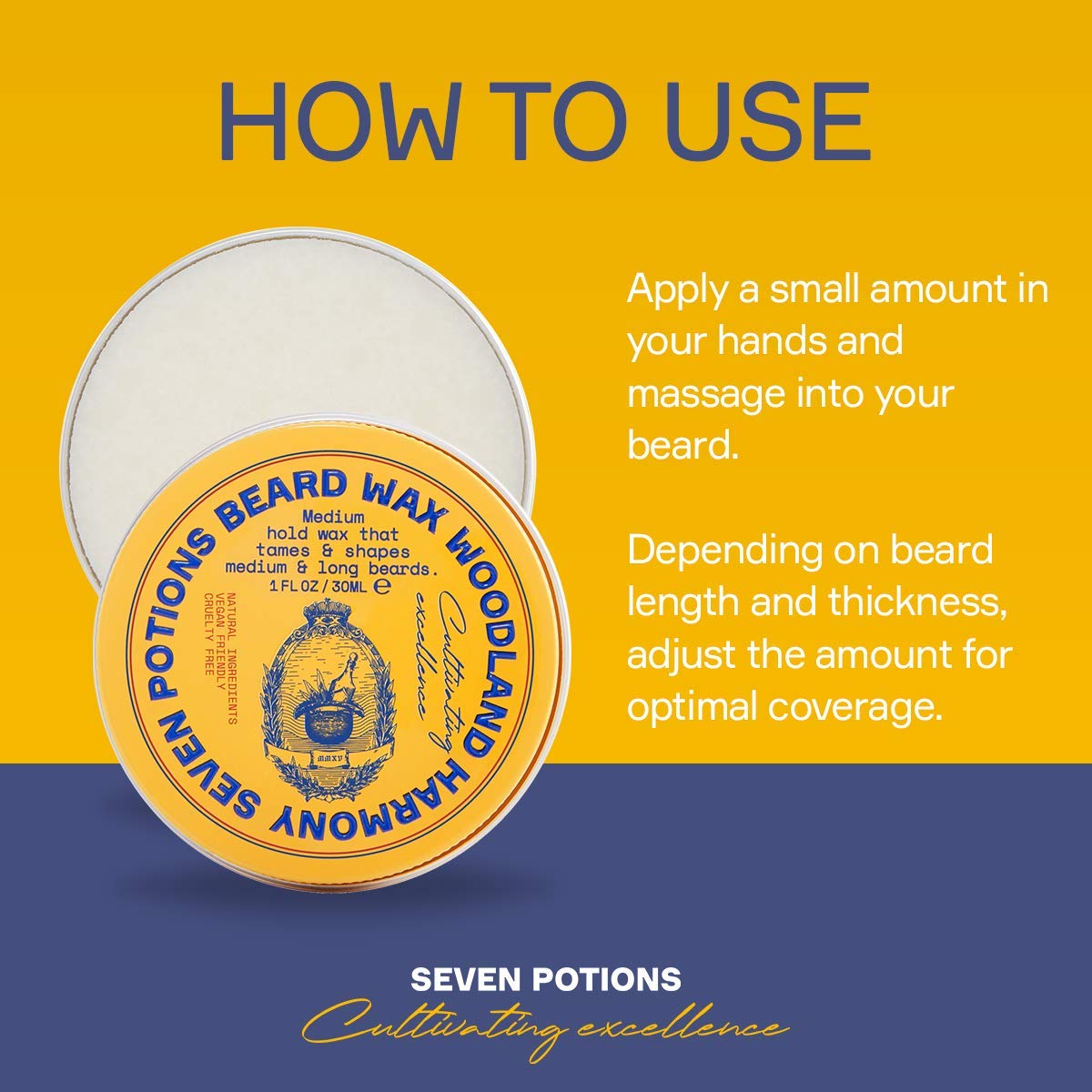 SEVEN POTIONS Seven Potions Beard Wax for Men — Medium Hold Styling Wax to Shape And Nourish Your Beard — All-Natural, Vegan, Cruelty Free — Woodland Harmony (30 ml)