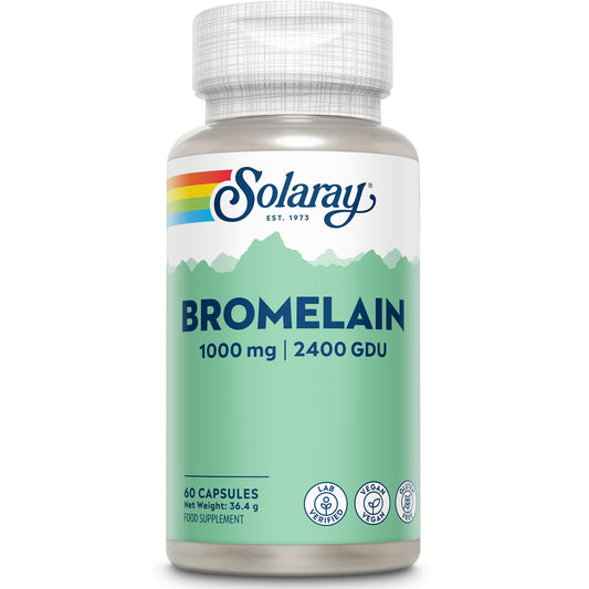 SOLARAY Bromelain Supplement 1000mg 2500 GDU/g - 60 High Strength Vegan Capsules - Enzyme Nutritional Supplements - Naturally Derived Enzyme from Pineapple - Non GMO & Lab Verified - Solaray