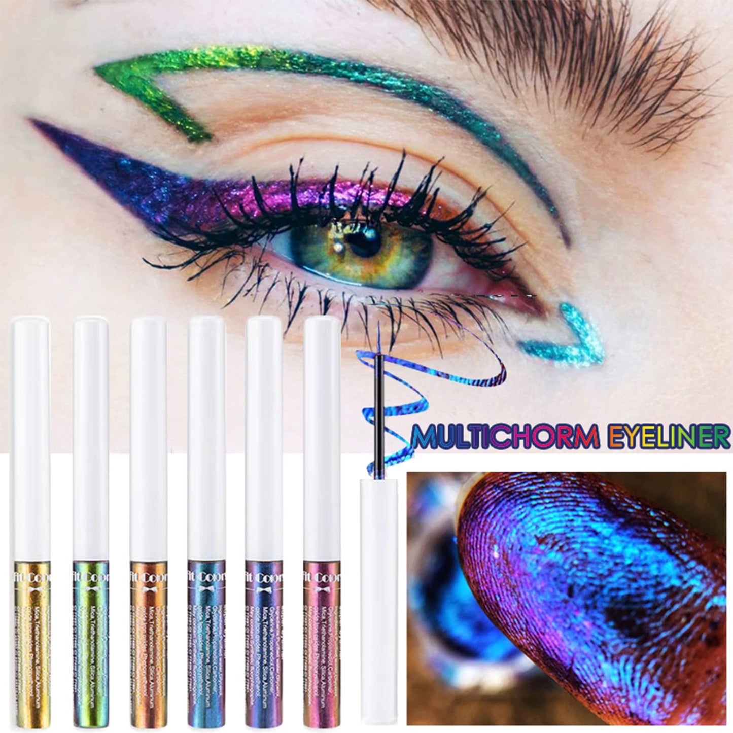 HERBENJOY Chameleon Eyeliner,Metallic Liquid Eyeliner Blue Changing Long-lasting Holographic Glitter Multichrome Eye make-up For Women,Quick Drying Smudge-proof (#04)